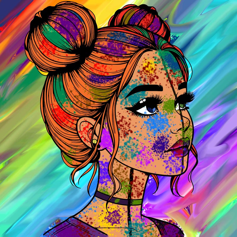 realistic girl with buns on the top of her head