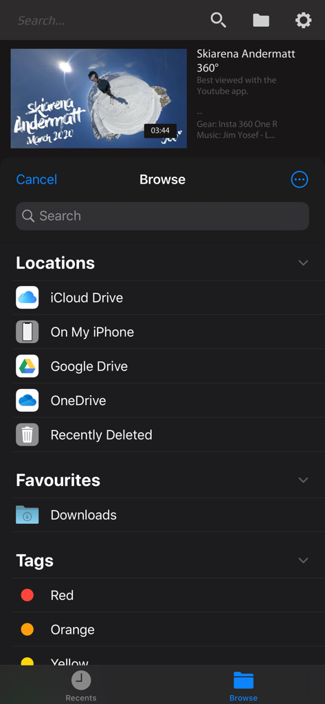 GizmoVR Lite: 360 Video & Tube - GizmoVR Lite menú de navegación con integración de iCloud y Google Drive