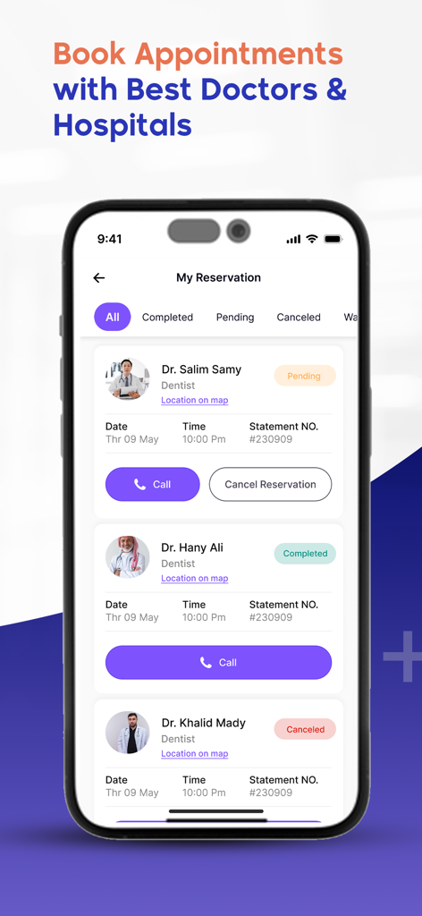 Hakeem - حكيم - Hakeem app reservation screen showing scheduled doctor visits and booking details
