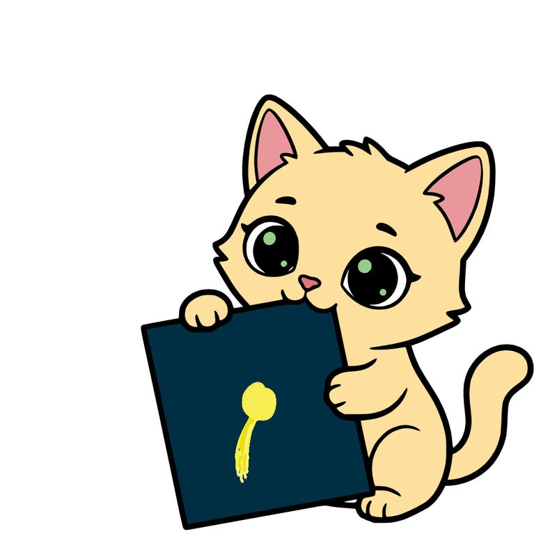 a small cat with a blank sheet of paper in its hand. the cat is sooooooo cute!