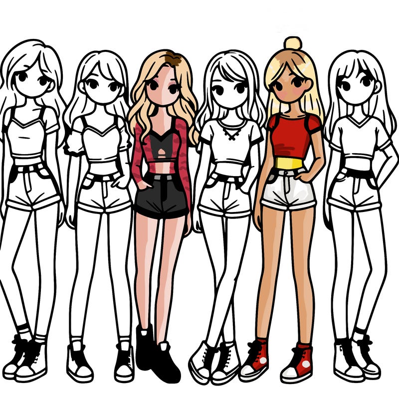 a group of girls wearing crop tops and shorts