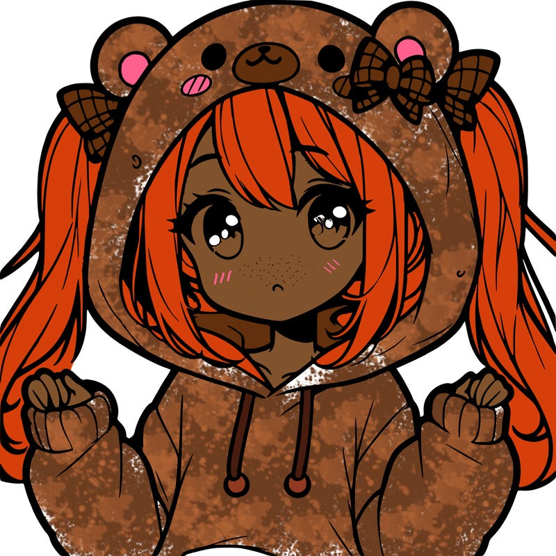 cute anime girl with ponytails and a cute bear hoodie