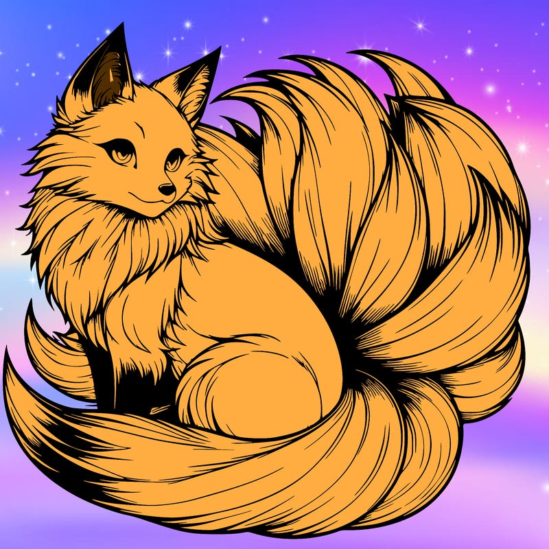 realistic detailed 9 tailed anime fox