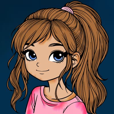 realistic girl with ponytail