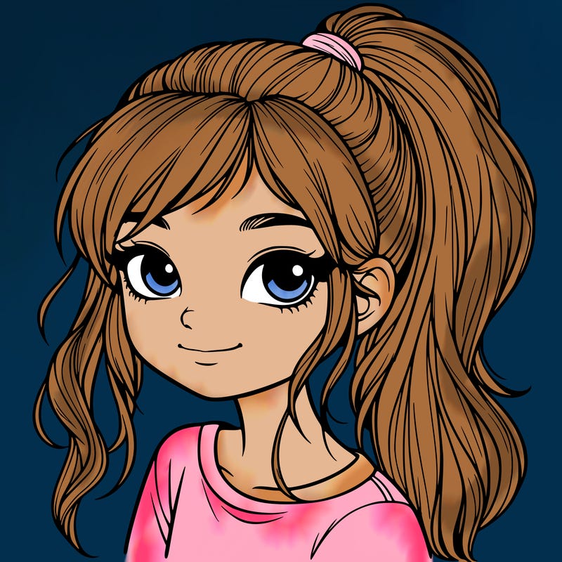 realistic girl with ponytail