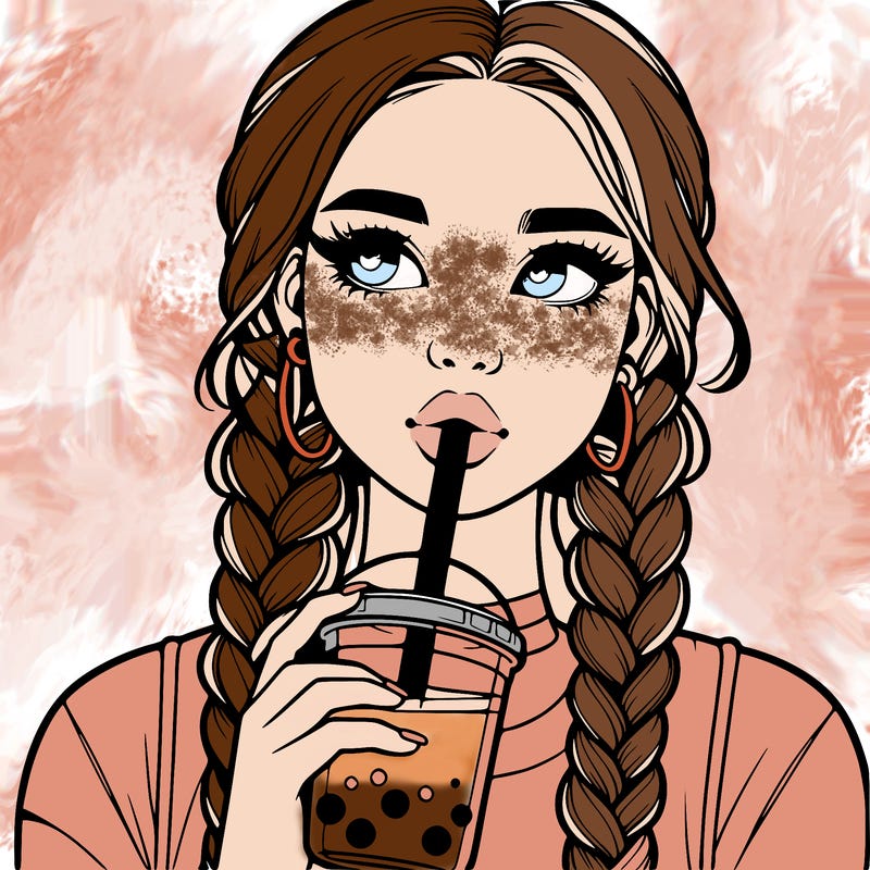 realistic girl with braided hair drinking boba
