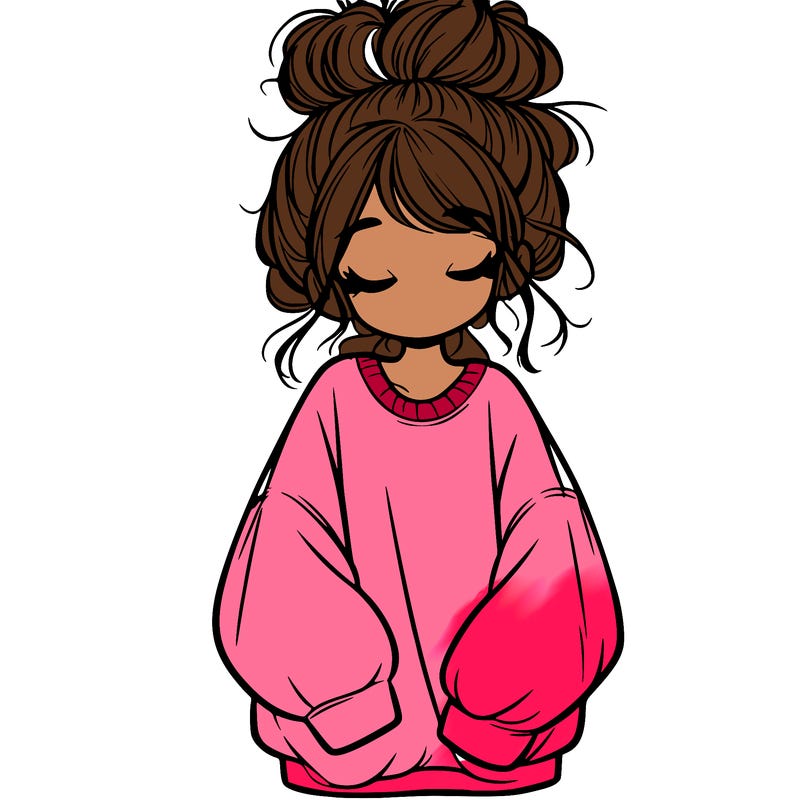 girl with baggy sweatshirt and messy bun