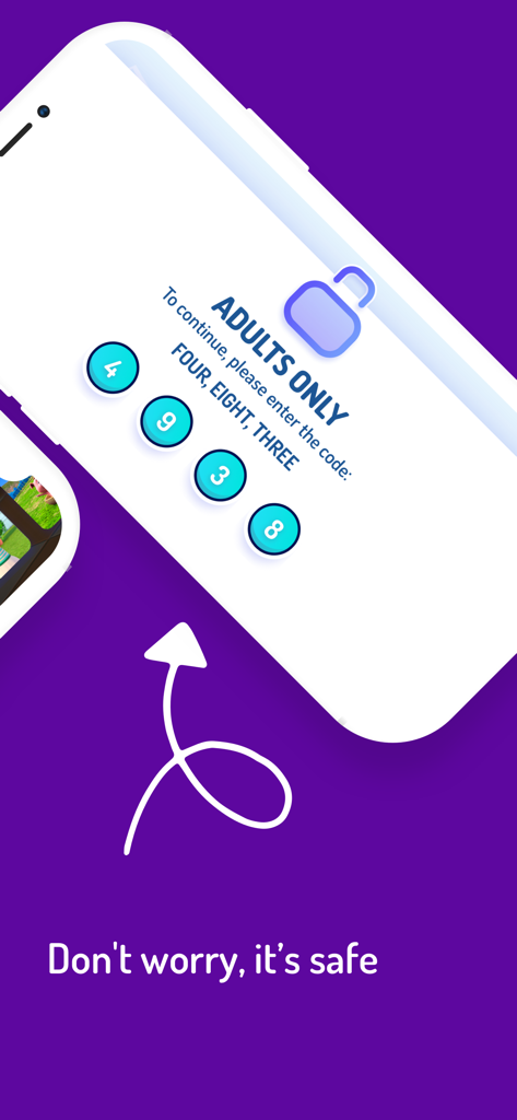 KIDSY Baby Kids Nursery Songs - Parent lock screen in the Kidsy app showing an adults only numerical code requirement for safety