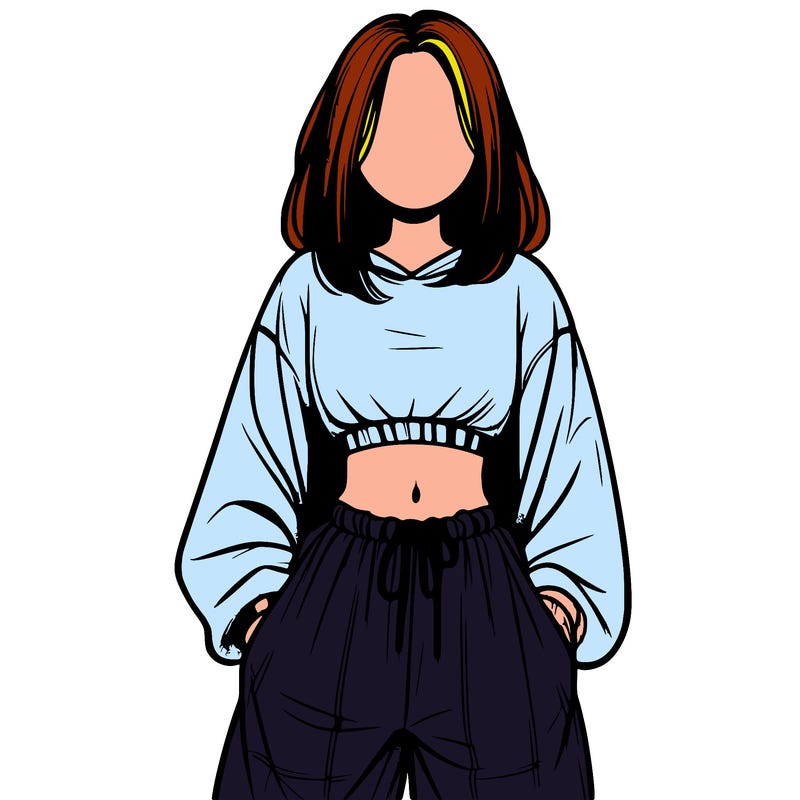 realistic girl faceless with baggy pants and a crop top