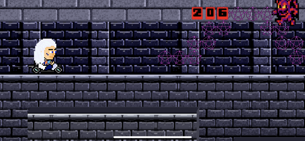 Ghostemane Pentacles - 8-bit side-scroller gameplay of Ghostemane Pentacles with a pixelated character and pentacle icons.