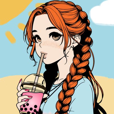 realistic girl with braided hair drinking boba