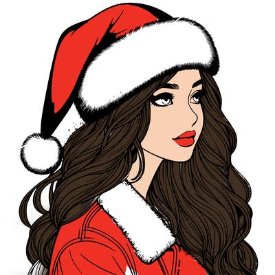 realistic girl in santa hat