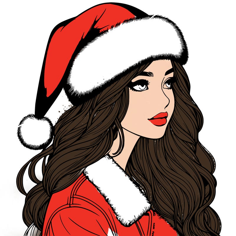 realistic girl in santa hat
