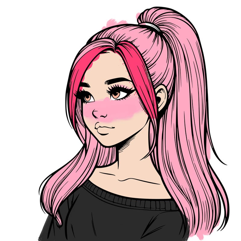 realistic girl with a high ponytail