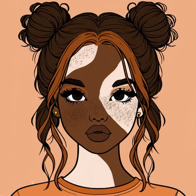 realistic girl with two buns in hair and lips