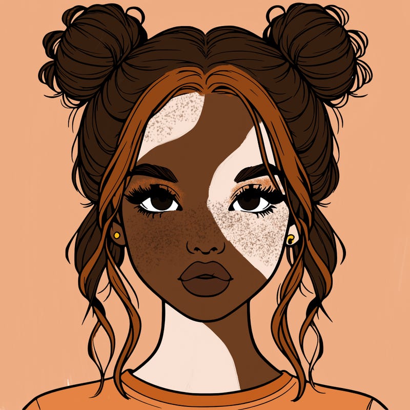 realistic girl with two buns in hair and lips