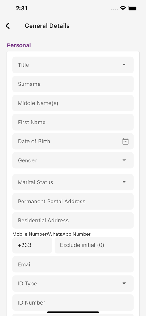 myStar - A mobile app screen showing a personal information form for user registration within the myStar insurance app