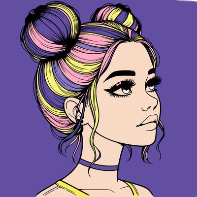 realistic girl with buns on the top of her head