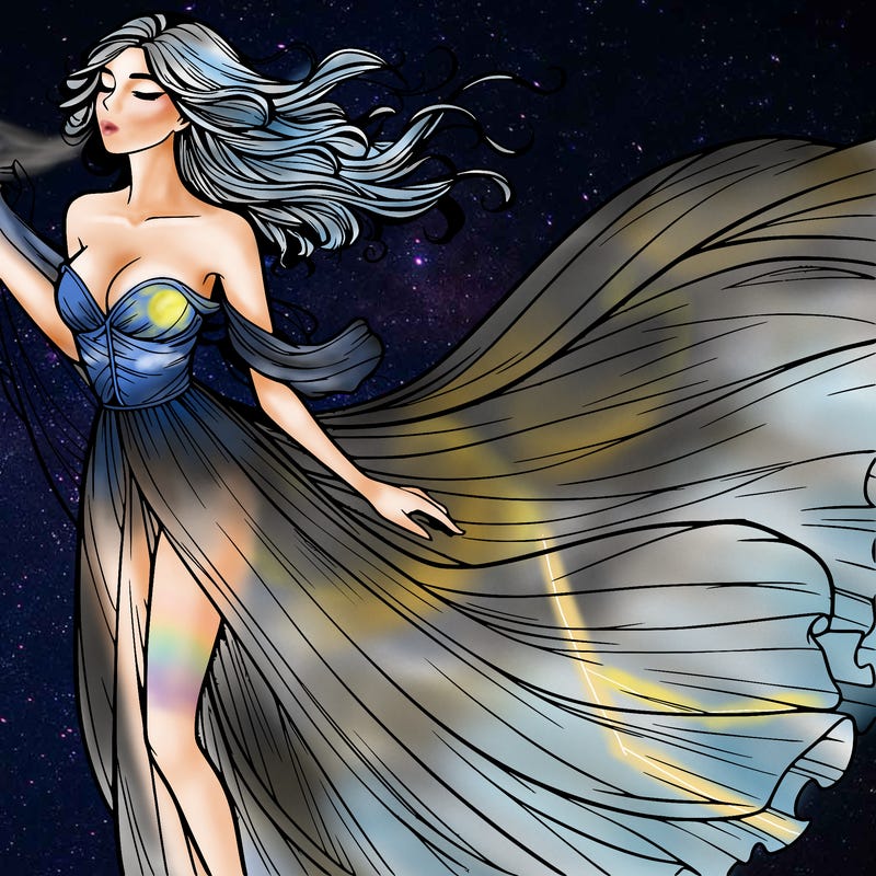 realistic woman in dress flowing the the wind