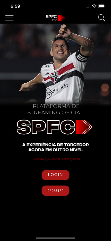 SPFC Play - SPFC Play official streaming platform login screen for Sao Paulo FC fans