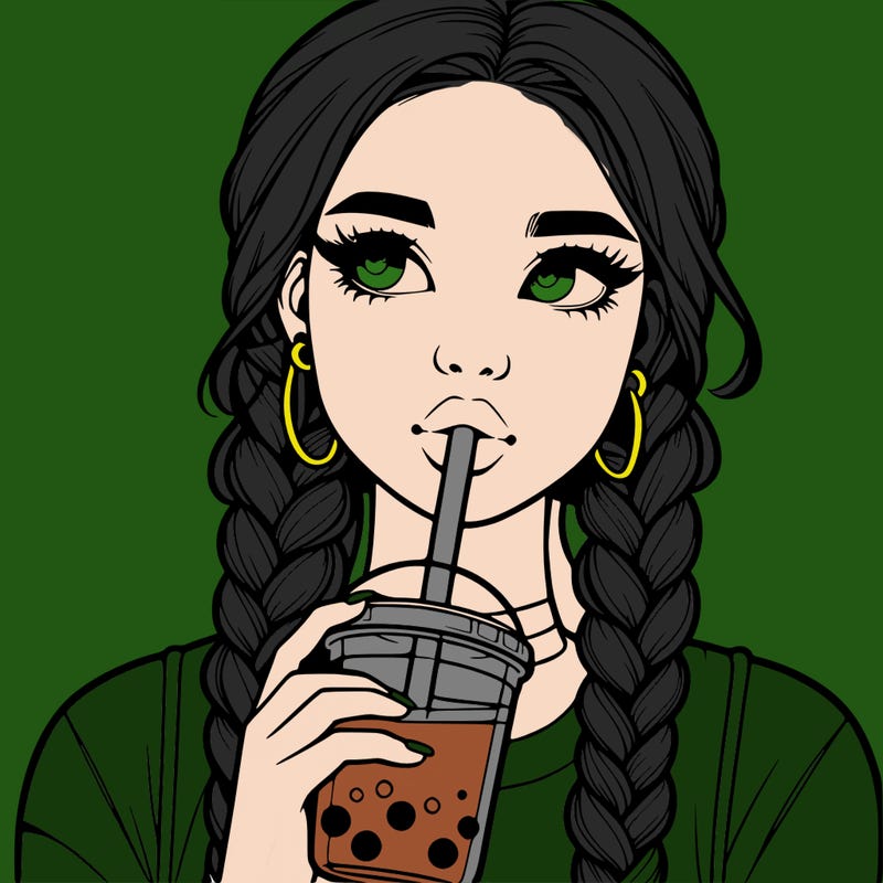 realistic girl with braided hair drinking boba