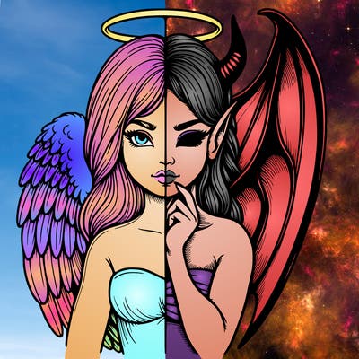 realistic angel half demon