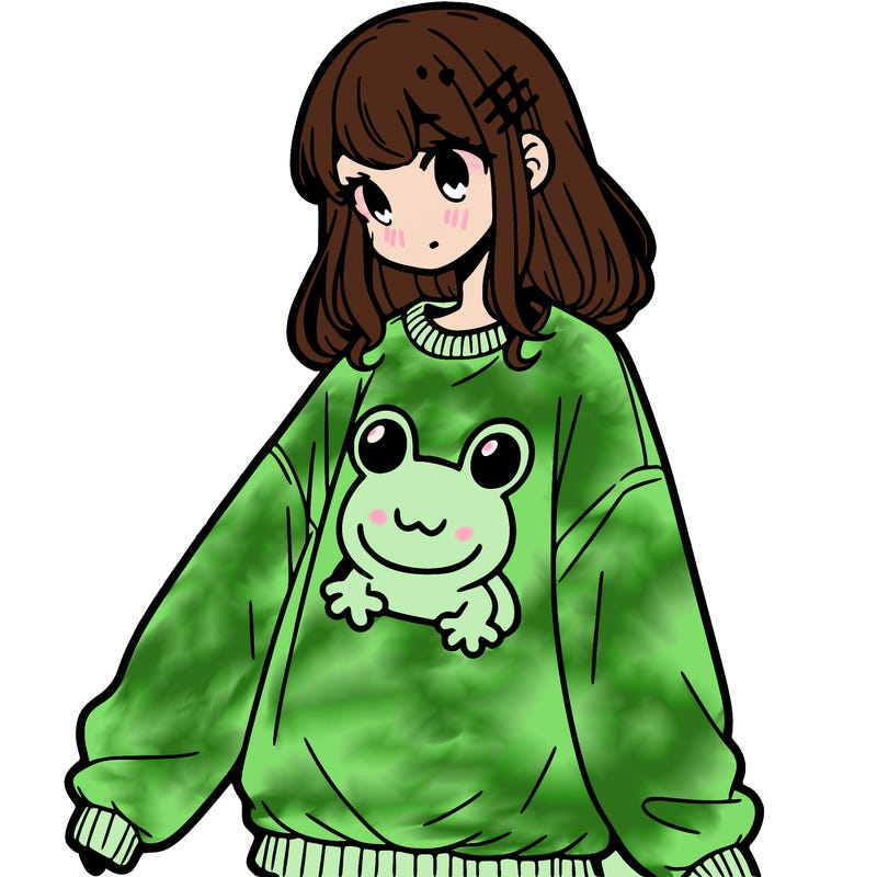 girl wearing frogging sweatshirt