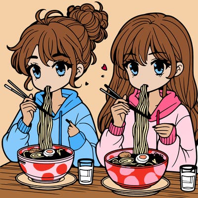girls eating ramen