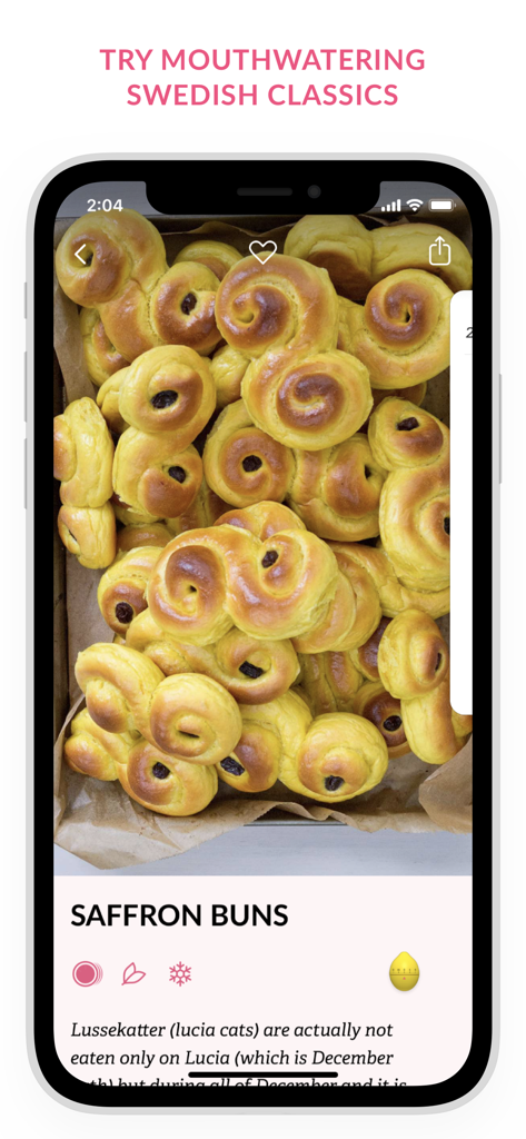 Swedish Vegan Dessert Recipes - A smartphone display showing a recipe for vegan Swedish Saffron Buns with high-quality food photography.