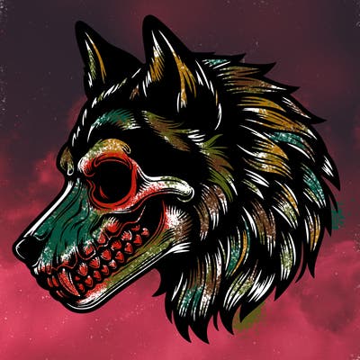 realistic wolf with skull face