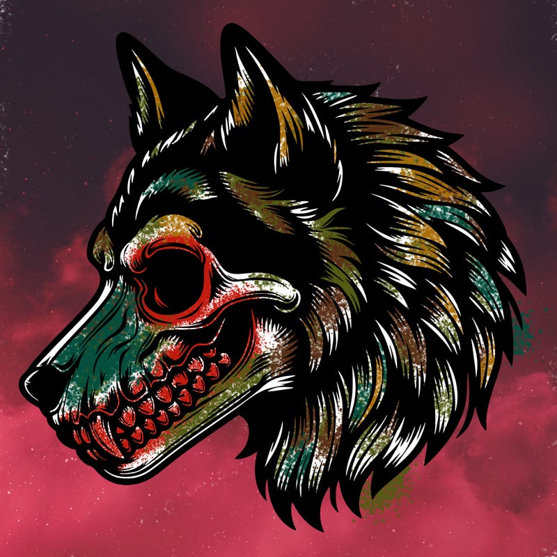 realistic wolf with skull face