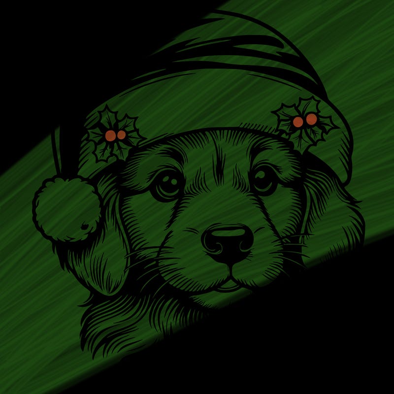 realistic dog wearing a santa hat