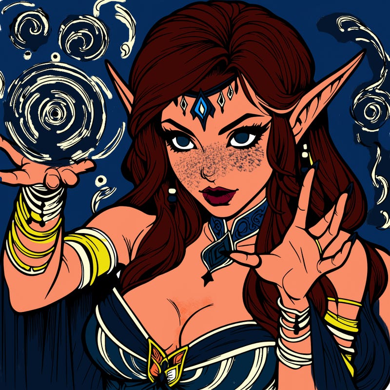 realistic scary beautiful elf sorceress casting spell