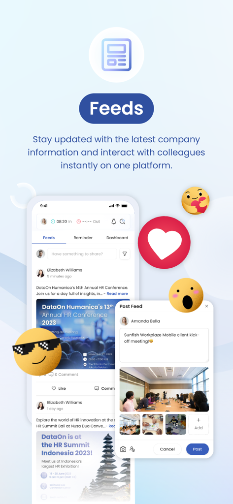 SunFish Mobile - A mobile app screen for SunFish Mobile showing an internal company feed for employee engagement and corporate updates.