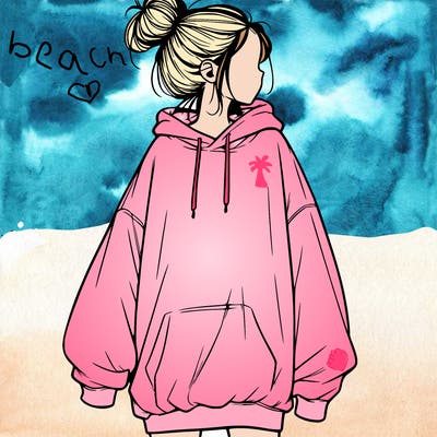 realistic girl with a oversized sweatshirt on and a bun
