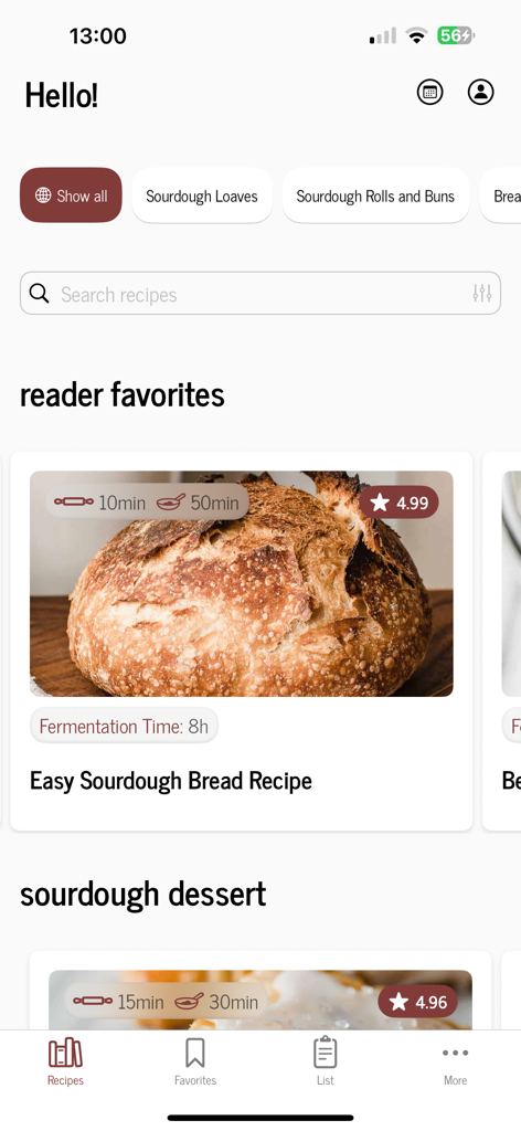 Little Spoon Farm app home screen featuring sourdough bread recipes and categories