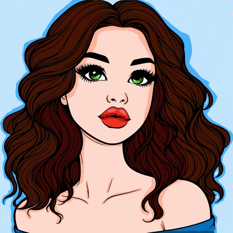 realistic girl with wavy hair and lips