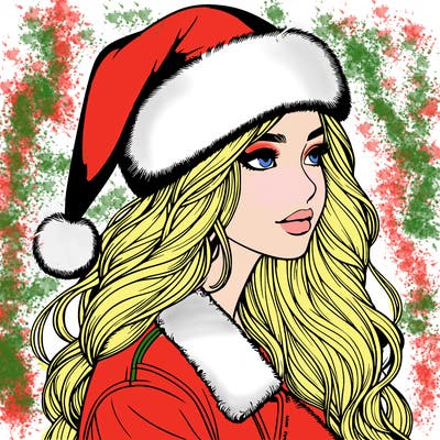 realistic girl in santa hat