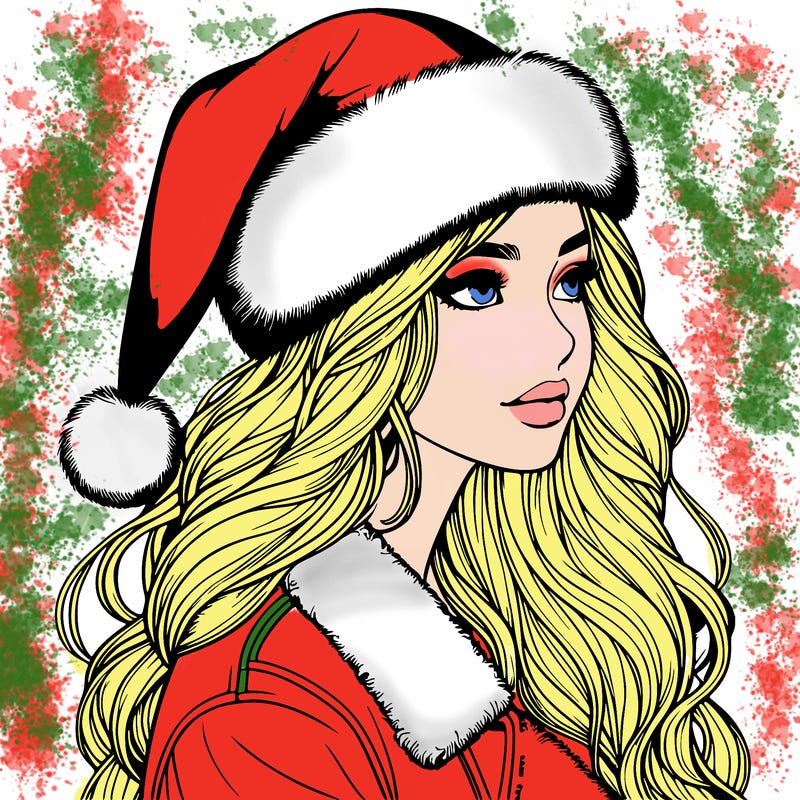 realistic girl in santa hat