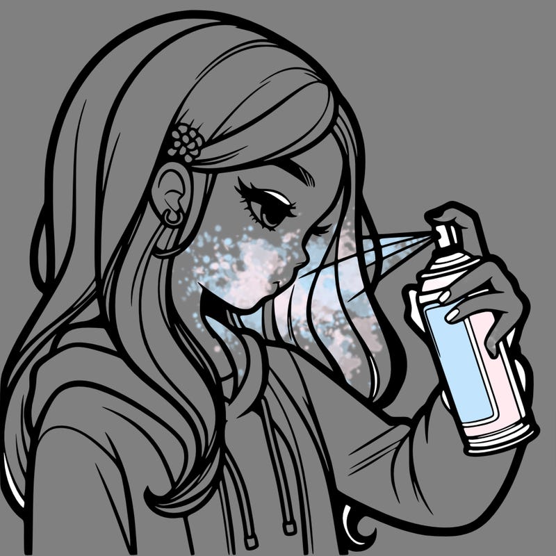 a realistic girl spray painting