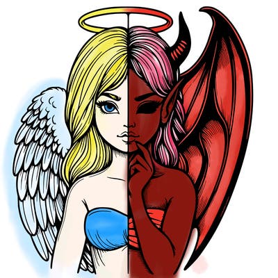 realistic angel half demon