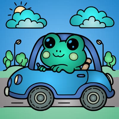 cute frog in a car