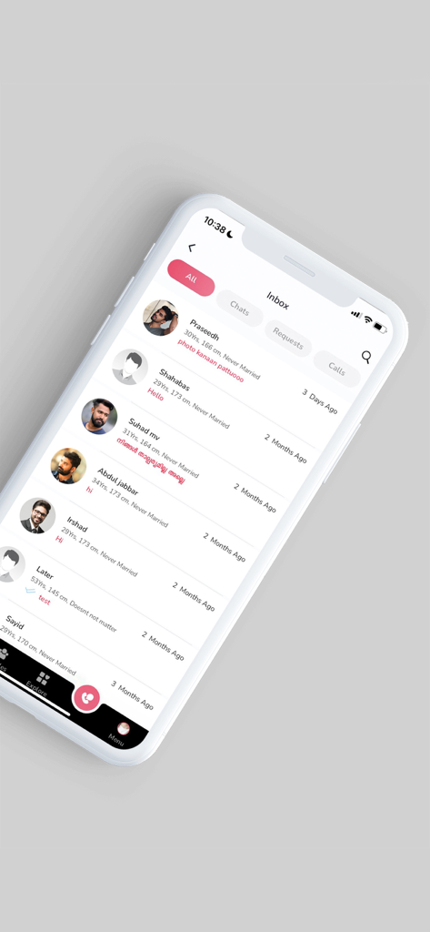 FreeNikah - Muslim Matrimony - FreeNikah app inbox screen displaying a list of matrimonial profile matches and chat previews.