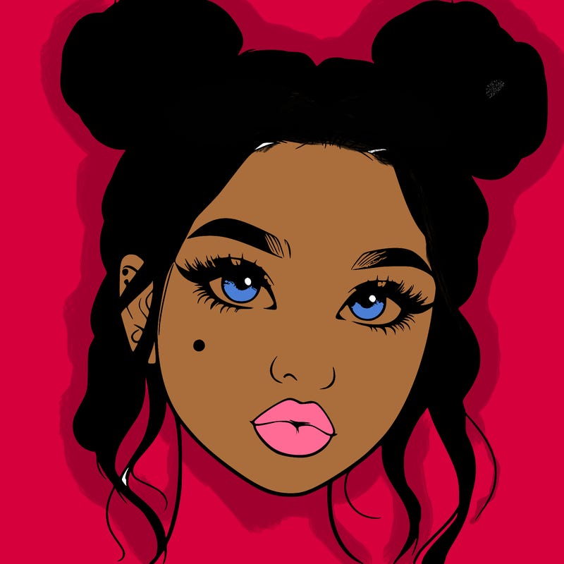 realistic girl with two buns on her hair and lips