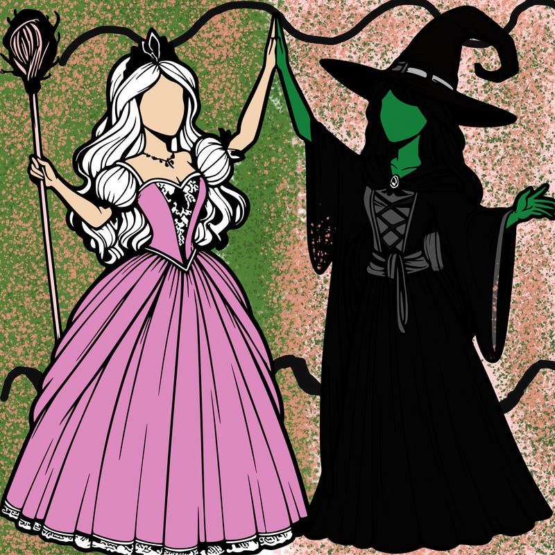 detailed realistic split of a princess and a witch