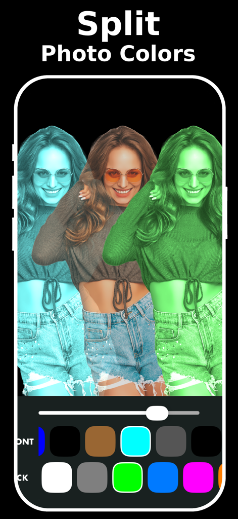 Duotone写真アプリを使用したシアンと緑の3段階スプリットカラーエフェクトが施された女性のポートレート