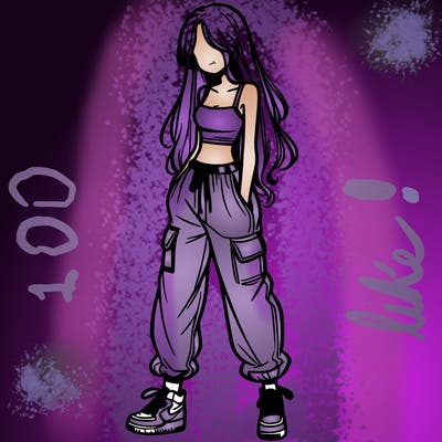 girl in baggy pants crop top and long hair