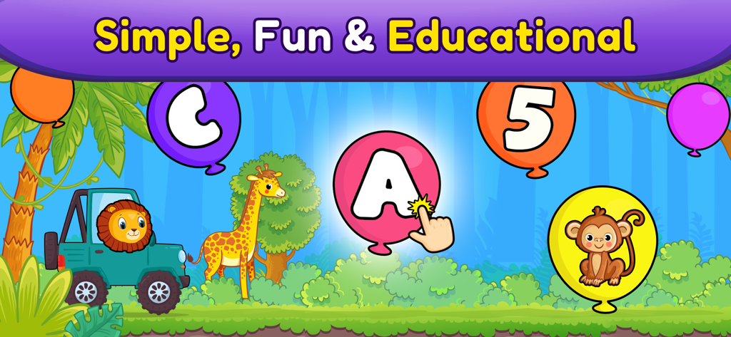 Balloon Pop Toddler Baby Game - Educational balloon popping game for toddlers featuring letters numbers and animals in a jungle setting