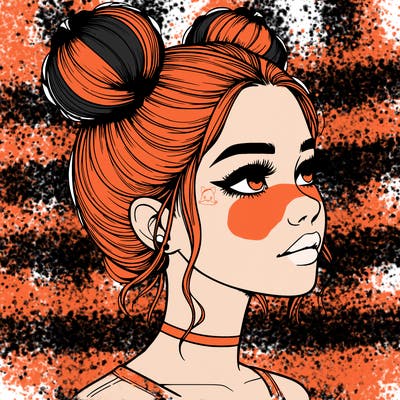 realistic girl with buns on the top of her head