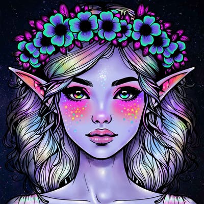realistic female elf with flower crown
